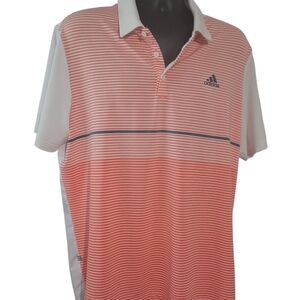 Adidas l  Striped and White Polo / Golf Shirt with sporty orange stripes Large